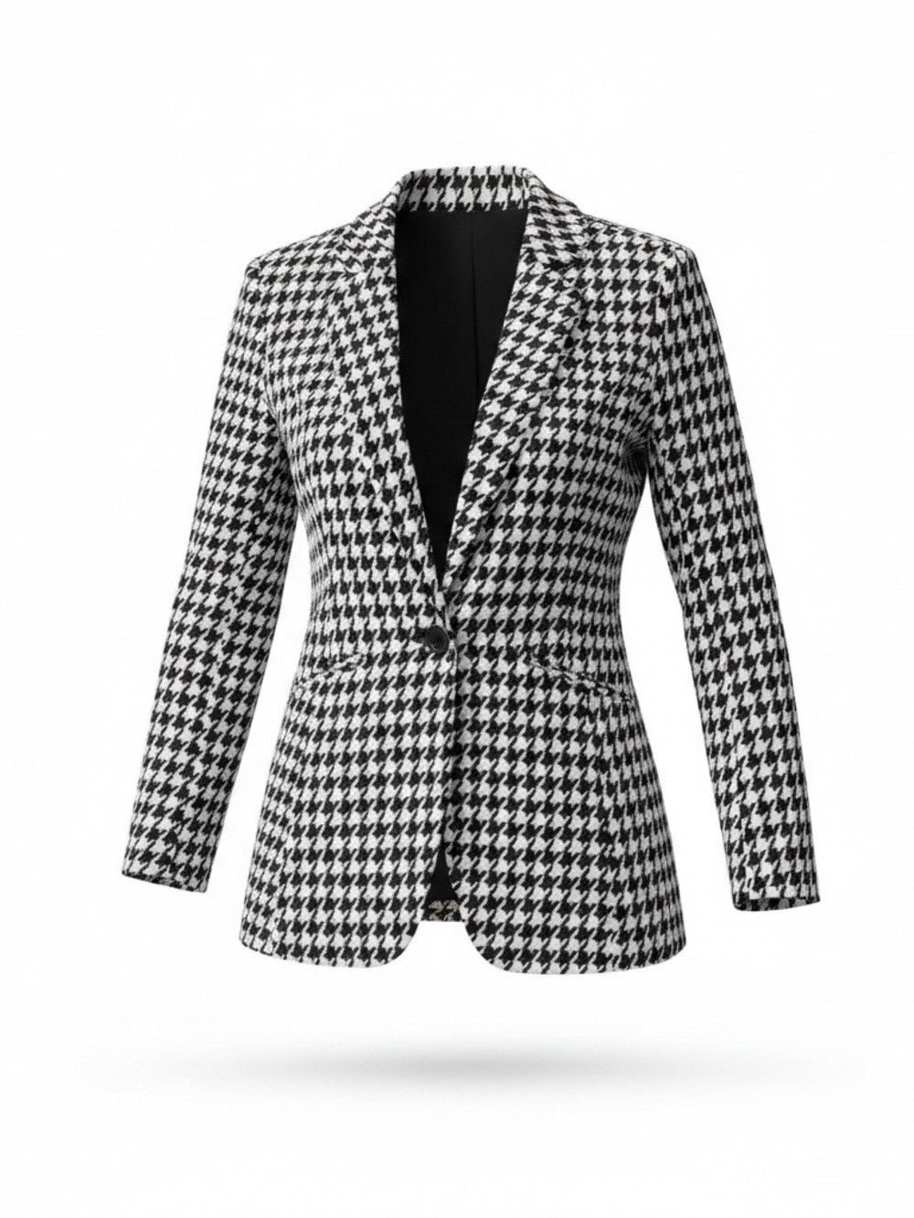 Susan Graver Black & White Houndstooth Single-Button Blazer Size XS